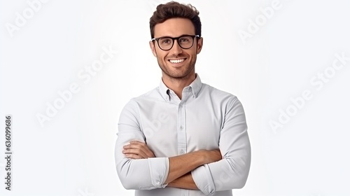Businessman with his arms crossed on white background