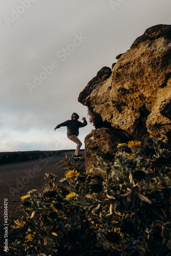 skateboarder in Lanzarote at dusk photo