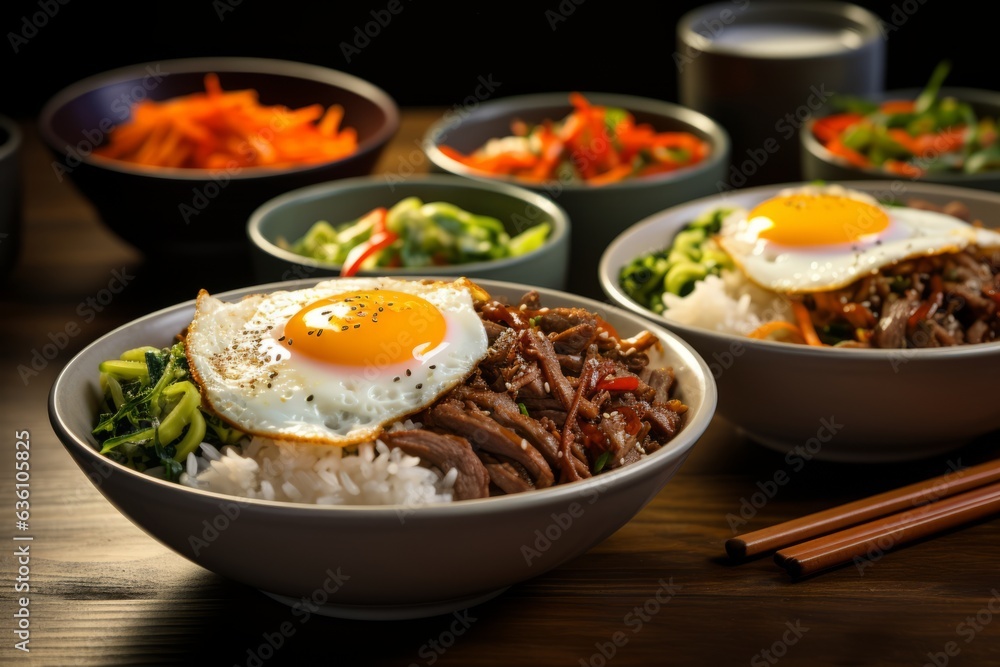 Mouthwatering Plate of Bibimbap (Mixed Rice with Sssorted Toppings), Generative AI