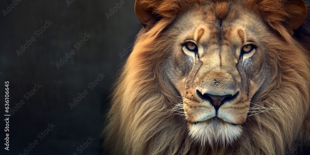 Close up of an African lion. 