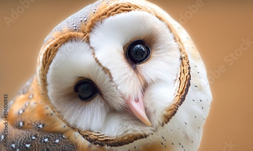 Tyto alba head, a common barn owl. close up. 