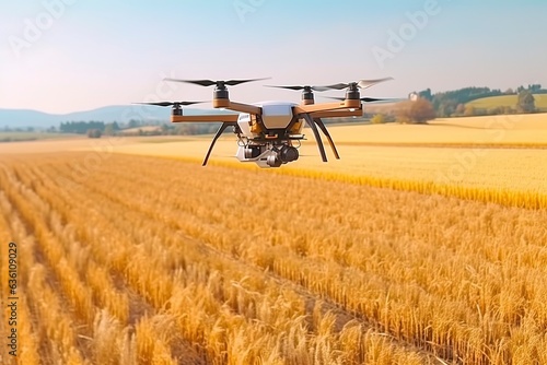 Drone monitoring crops and smart agriculture in a digital farming. AI Generative
