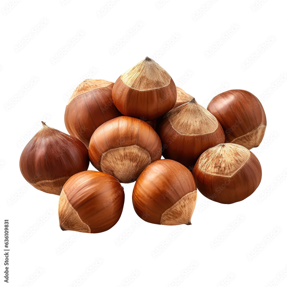 Group of hazelnuts isolated on transparent background Group of hazelnuts isolated on transparent background