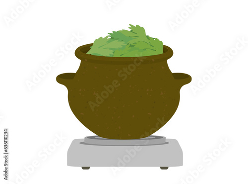 よもぎ蒸しのつぼとコンロのイラスト