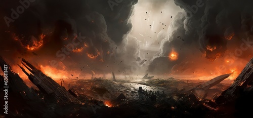 World Collapse. Doomsday Scene in a Digital Painting. AI Generative photo