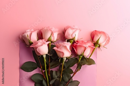 Roses on pink background. valentine day 2024