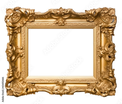 PNG Top view of golden vintage wood photo frame isolated on transparent background for mockup, golden vintage wooden frame. generative ai