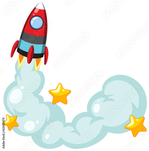 Rocket Icon Launching Star Icon - Vector Cartoon Illustration