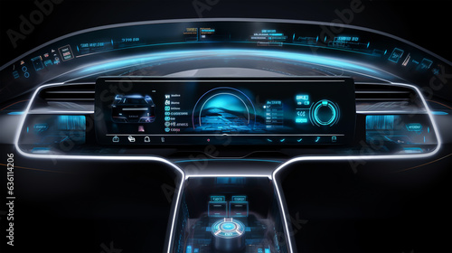 Close up view of futuristic car interface on dark background © Mr. Muzammil