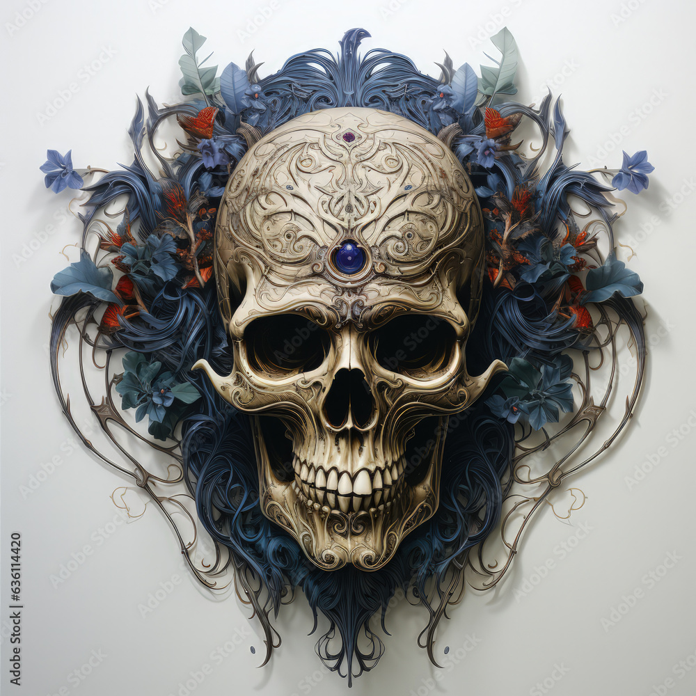 skull drawing - skull with roses and design patterns. skull drawing - skull with roses and design patterns.