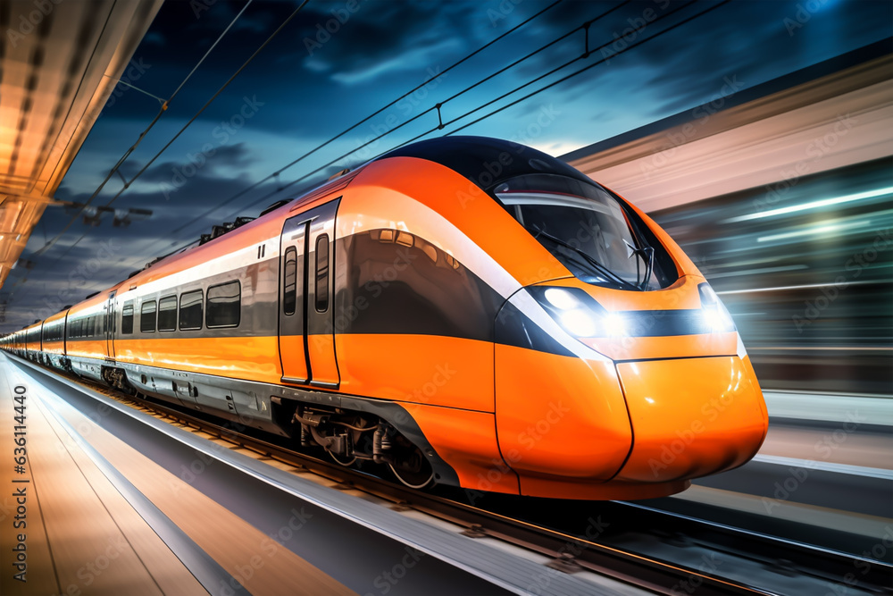 Naklejka premium High-speed train in motion on a blurred background