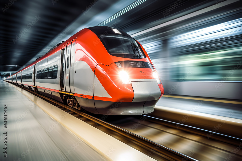 Fototapeta premium High-speed train in motion on a blurred background