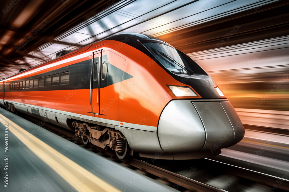 High-speed train in motion on a blurred background
