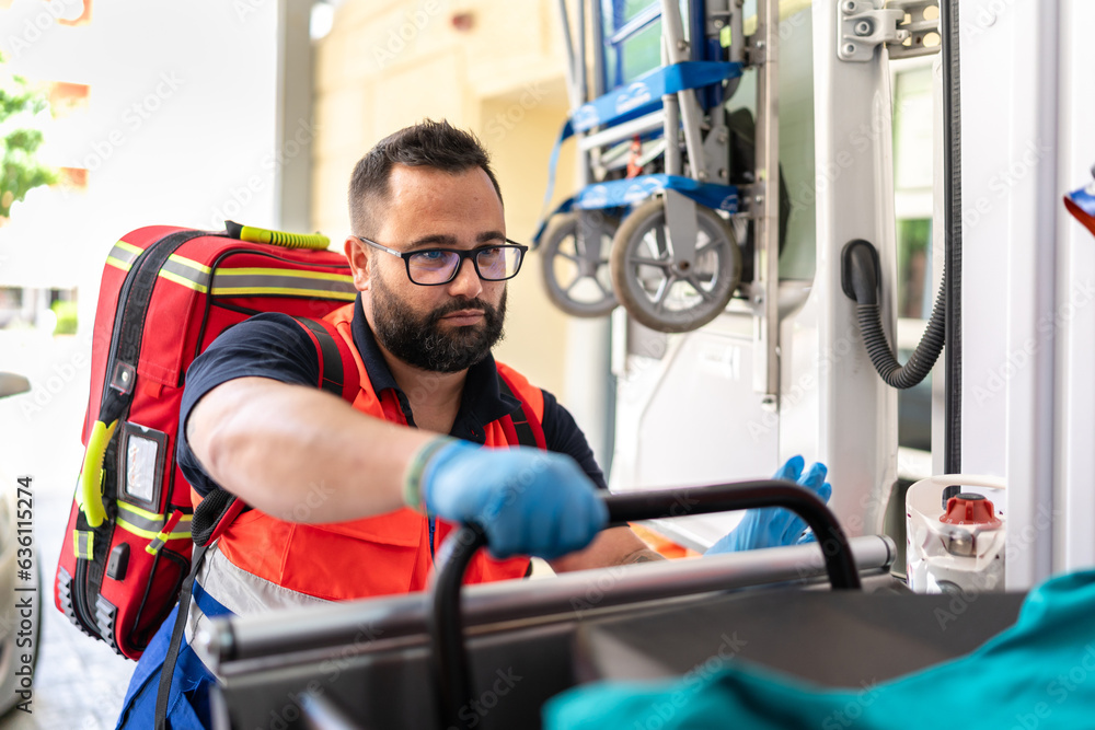 portrait of a paramedic at work portrait of a paramedic at work