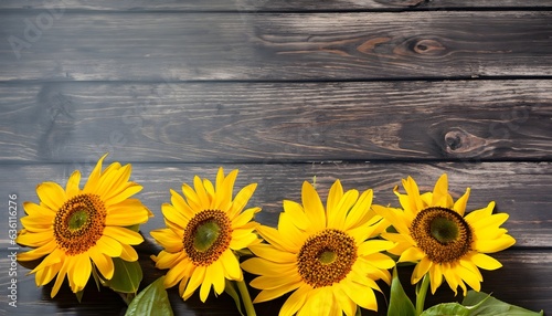 Fototapeta Naklejka Na Ścianę i Meble -  sunflowers on wooden background, sunflower, flower, yellow, summer, nature, sunflowers, flowers, 