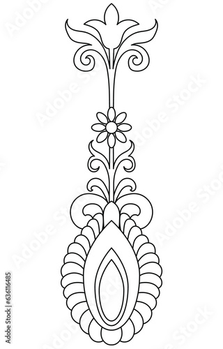 Carpet components. black stripes. rug Oriental ornament with floral motifs. Indian design element for henna tattoo, adult coloring book, greeting card, wedding invitation or spa beauty flyer.