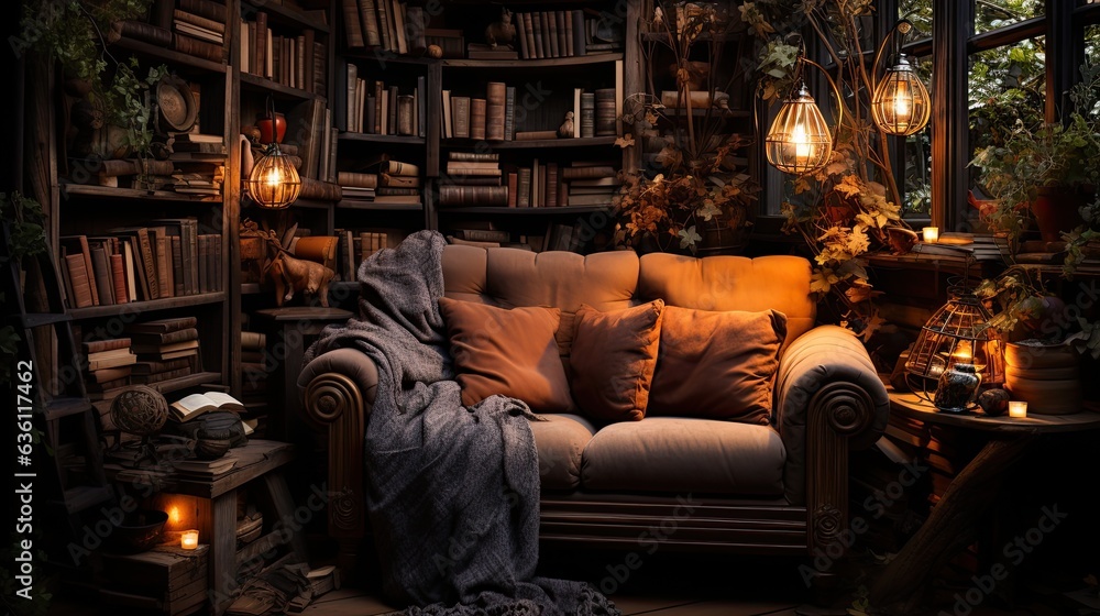 Comfy Reading Nook: Cozy Chair & Bookshelves Generative AI