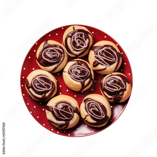 Isolated view of cookies with strawberry jam and chocolate icing on a transparent background