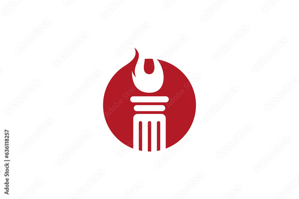 Torch logo with pillar shape combination Torch logo with pillar shape combination