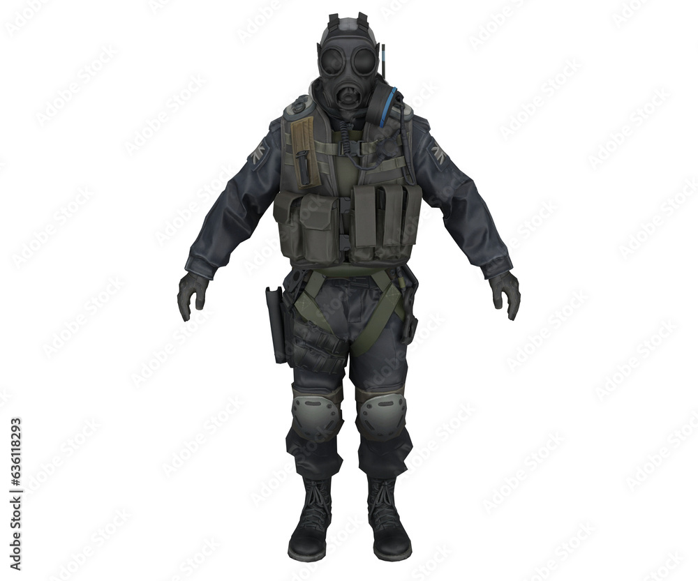 3d rendering mercenary soldier with mask 3d rendering mercenary soldier with mask