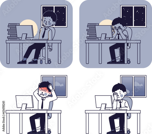 It's a male office worker working in an office.