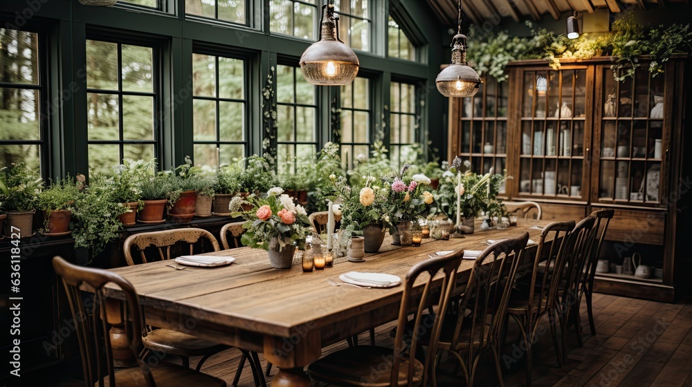 Farmhouse Dining Room: Rustic Charm & Vintage Decor Generative AI