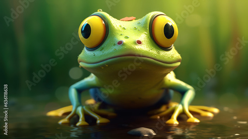 Cartoon frog illustration - green happy frog - tropical frog in rain forest