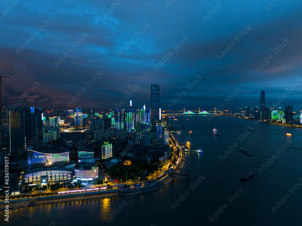 Wuhan Yangtze River and Han River on the four banks of the city landmark skyline scenery