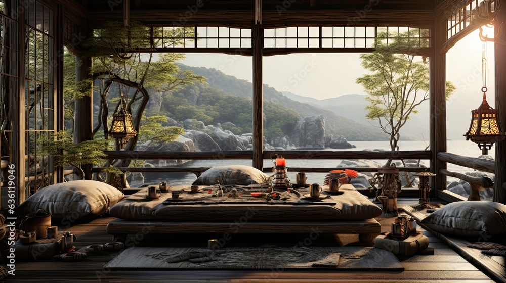 Japanese Tea Room: Tatami Mats & Zen Aesthetics Generative AI