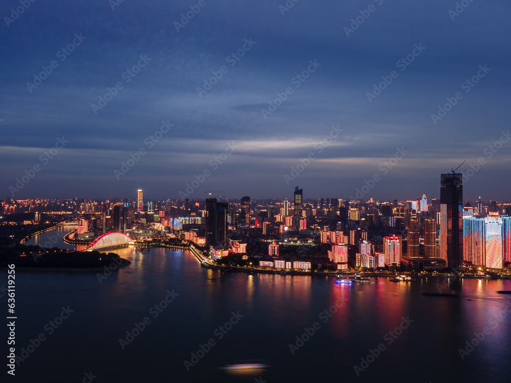 Wuhan Yangtze River and Han River on the four banks of the city landmark skyline scenery