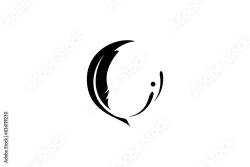 Feather pen quill silhouette design logo with ink splash effect