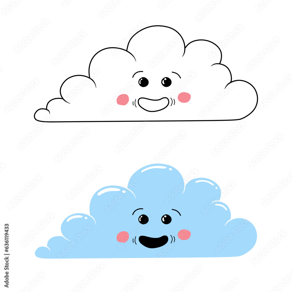 Weather cheerful cloud, cartoon characters, two options Weather cheerful cloud, cartoon characters, two options