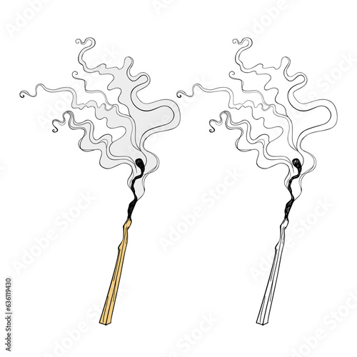 Smoldering match with escaping smoke
