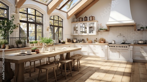 Contemporary Farmhouse Kitchen: White Cabinets & Farm Sink Generative AI © Blinix Solutions