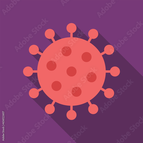 Virus flat icon with long shadow. Simple Biology icon pictogram vector illustration. Virus, Bacterium, germ, Covid 19, medical, biology concept. Logo design
