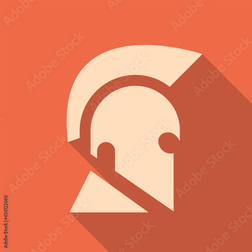 Ancient helmet or Medieval helmet flat icon with long shadow. Simple History icon pictogram vector illustration. Ancient warrior, war, civilization, soldier, warrior, history concept. Logo design