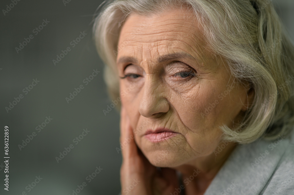Close up portrait of sick senior woman Close up portrait of sick senior woman