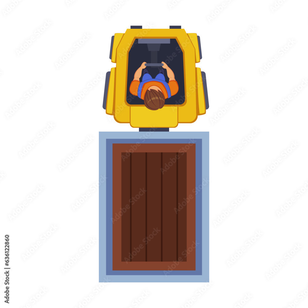 Top view of warehouse element. Worker on cargo transport, couriers delivering parcels, boxes, car and truck, equipment. Logistics industry concept Top view of warehouse element. Worker on cargo transport, couriers delivering parcels, boxes, car and truck, equipment. Logistics industry concept