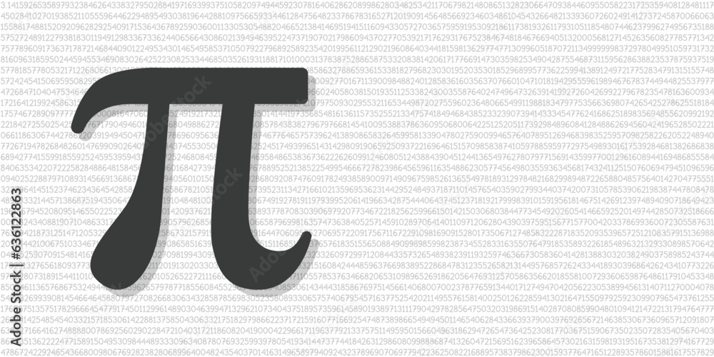 Pi symbol art banner with shadow. Simple black Pi symbol with a long