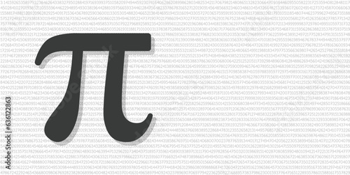 Pi symbol art banner with shadow. Simple black Pi symbol with a long digits of Pi number on the white background, copy space for text vector illustration. School subject, Math, Happy Pi Day concept