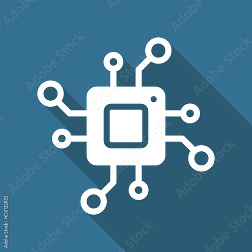 Simple chip processor flat icon with long shadow. Computer Science icon pictogram vector illustration. University, chip, AI, artificial intelligence, computer science concept. Logo design