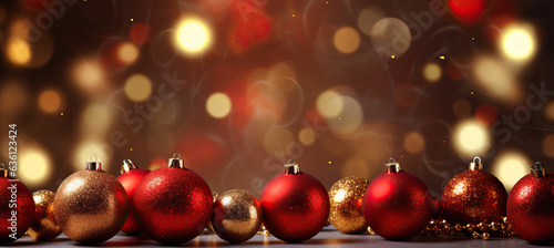 Sparkling Christmas Baubles with Festive Bokeh Lights Background. Christmas concept