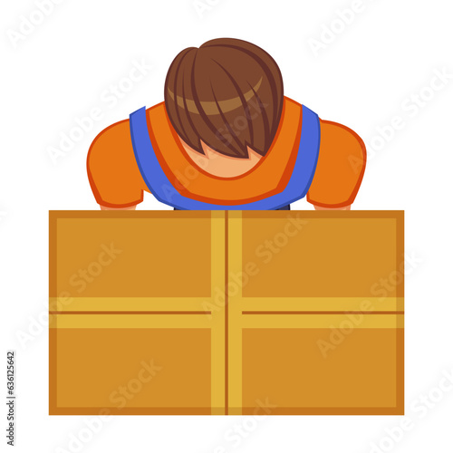 Top view of warehouse. Worker on cargo transport, couriers delivering parcels. Logistics concept. cartoon vector isolated on white