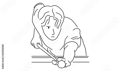 line art of young man playing pool billiards