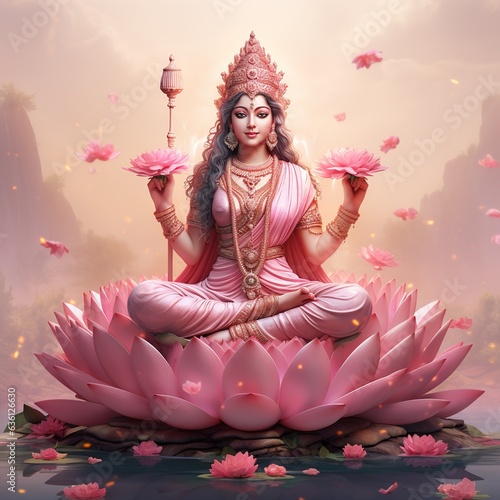 The divine Hindu goddess Lakshmi bringing wealth in the festival of Diwali. Generative Ai. photo