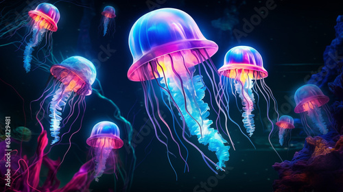 Jellyfish swimming in the sea. Underwater world ai generated