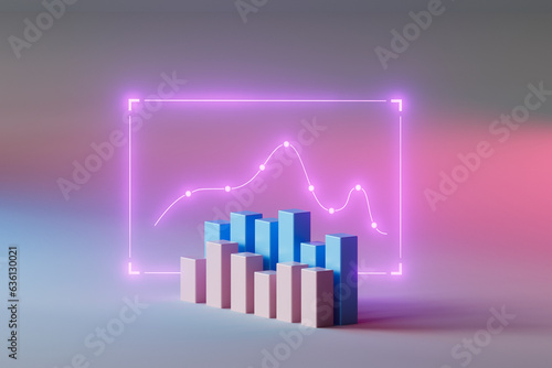 Bold Pink financial Graph on Isolated Background photo