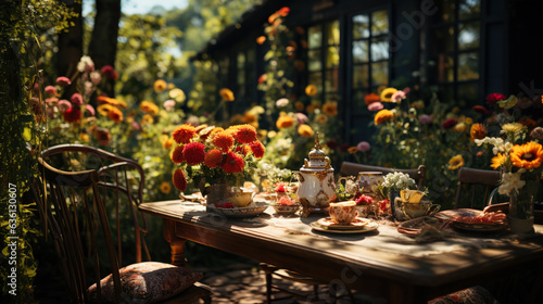 Frisch geerntete Quitten präsentiert auf einem Tisch im Garten im Sonnenschein.