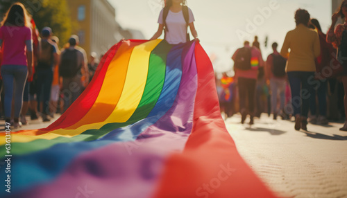 Parade of gays and lesbians with a rainbow flag, Transgender people, Pride day campaign, Homosexual community on LGBT day