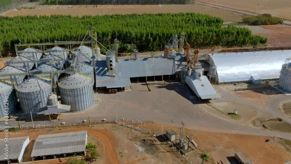 Spectacular Aerial View of Wheat and Sorghum Storage Silos Captured by an Orbiting Drone